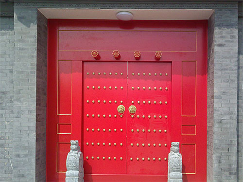碌曲中国传统四合院系列朱红色中式木制大门木作